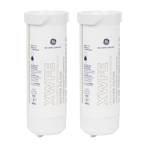 GE XWFE™ Refrigerator Water Filter, Genuine Replacement Filter, Certified to Reduce Lead, Microplastics, PFOA/PFOS, and 50+ Other Impurities, Compatible with GE Appliances Brands, Pack of 2