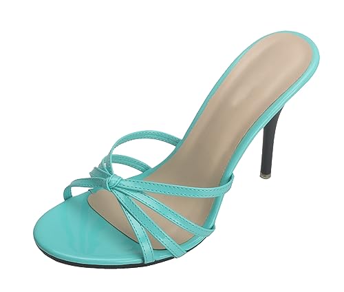 Mules d'été pour femme TM003 sandales à talon aiguille bleu sarcelle 10.5 cm