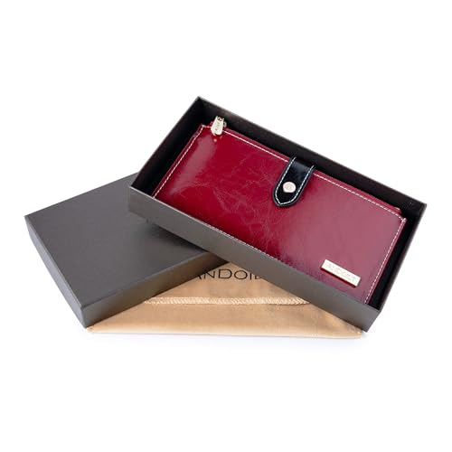 Image of ANDOILT Wallets for Women Genuine Leather Wallet RFID Blocking Bifold Multi Card Case Purse with Zipper Pocket Handbag