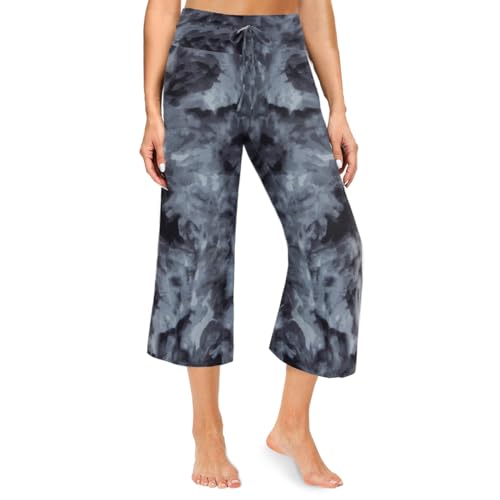 Image of ZOOSIXX Soft Black Pajama Pants for Women, Wide Leg Comfy Casual Lounge Yoga Capri Pants 22'' / 30''