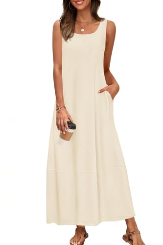 Image of CFLONGE Casual Summer Sleeveless Maxi Dresses for Women 2026 Boho Square Neck Loose Tank Dress Beach Vacation Long Sundress