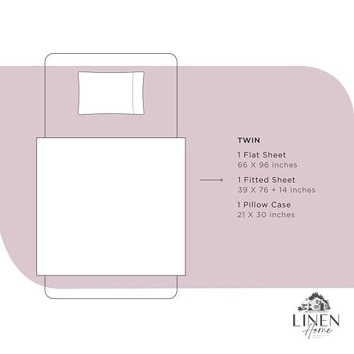 Image of Linen Home 100% Cotton Percale Sheets Twin Size,Mauve Lavender, Deep Pocket, 3 Pieces Set - 1 Flat, 1 Deep Pocket Fitted Sheet and 1 Pillowcase, Crisp Cool and Strong Bed Linen