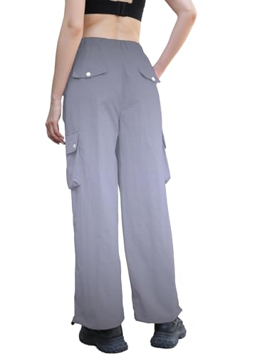 Image of Cromoncent Cargo Pants Girls & Women Parachute Pants Y2K Baggy Rave Clothes Waterproof with Pockets, 6 Years - 3XL