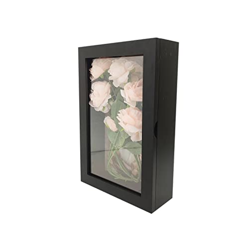 WANLIAN Shadow Box Frame 8x12.5inch Shadow Box Display Case Cabinet Picture Frame with Linen Back Memorabilia Awards Medals Bouquet Photos Badge Wedding Memory Box for Keepsakes Large (Black)