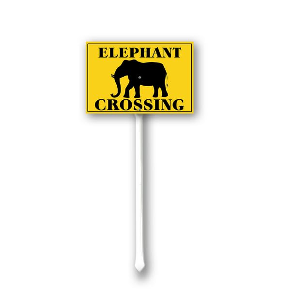 Horienteeon Elephant Crossing Sign With Stake Elephant Yard Sign Security Slow Down Sign 8x12inch Road Farm Zoo Wildlife Animal Aluminum Outdoor Decoration Sign Rustproof Sturdy Aluminum Sign
