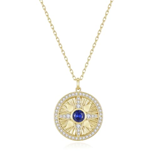 FANCIME Star Necklace for Women 14K Gold Plated 925 Sterling Silver Birthstone Pendant Birthday Gifts for Her, 16