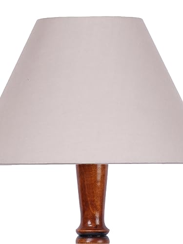 Image of Floor Lamp with Wooden Base - Height 55 inch, Grey | Modern Standing Lamp for Living Room, Bedroom & Office | Stylish & Elegant Home Lighting Decor | Tall Decorative Lamp
