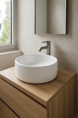WITIT Lavabo lavandino lavello da appoggio in ceramica bianca quadrato | rotondo ovale (SF1350 - Rotonda)