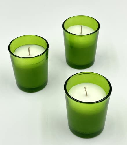 Mister Candle - Green Color Filled Glass Votive Candles Jar, Perfect Home Decoration, Wedding Favors Hand Poured in USA (Set of 12) (Unscented)