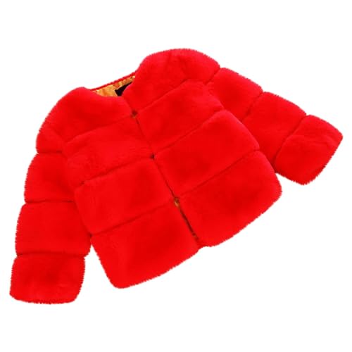 Girls Long Sleeve Cardigan Faux 𝐅𝘂𝗿 Dress Coat Toddler Girl Winter Long Sleeve Top Cute Jacket (Red, 6-7 Years)