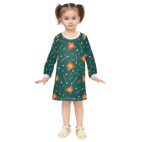 Fire Marshmallow Girls Dresses Long Sleeve Sweatshirt Dress for Girls Winter Toddler Casual A Line Dresses Size 2-8T4