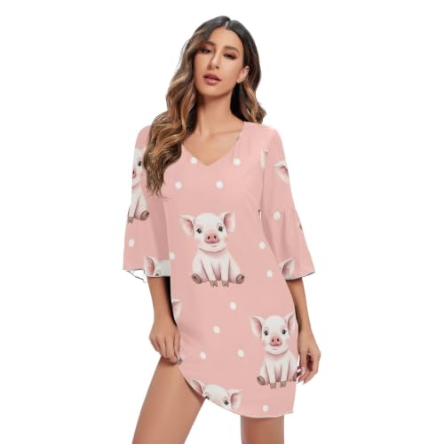 Robe de plage hawaïenne mousseline femme rose Cute Pig légère