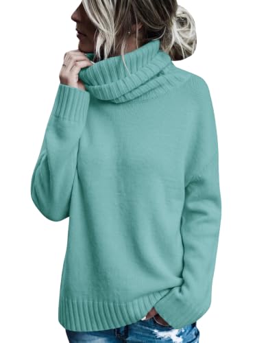 Image of FISACE Womens Oversized Turtleneck Pullover Sweater Cable Knit Sweater Tops | Long Sleeve,Slouchy,Fall,Winter,Lightweight,Loose,Trendy,Casual,Sexy