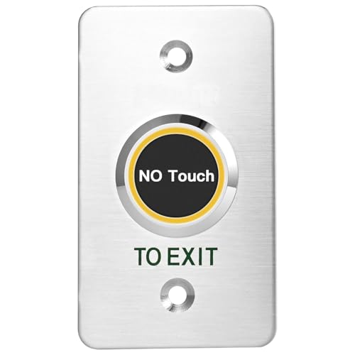 No-Touch Infrared Exit Button with Green LED Indicator - 3.38 x 1.96 x 1.57 inches (86 x 50 x 40mm) Stainless Steel Door Release Button for Access Control Systems (NC, COM, NO Outputs)