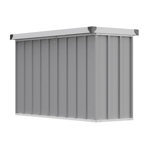Warmiehomy 350L Metal Garden Storage Box with Padlock, Lockable Outdoor Storage Box Waterproof, Extra Large Garden Boxes for Tools, Cushion, 117.5x50x74.5cm, Grey