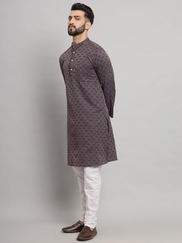 Image of LATEST CHIKAN Men's Cotton Regular Striped Knee Lenght Kurta Full Sleeves