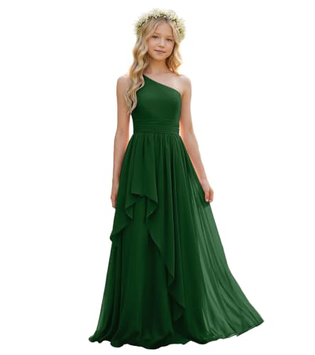 SXZRF One Shoulder Junior Bridesmaid Dresses Chiffon Flower Girl Dress