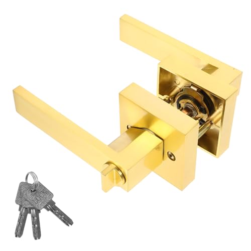 HAKIDZEL Cerradura de Puerta de Palanca de Aleación de Aluminio, Manija Cuadrada Dorada Llave Et, Cerradura Resistente para Puertas Interiores de Dormitorio y Baño, Kit de Palanca