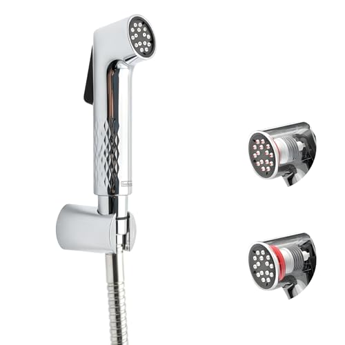 Image of Freshco Pearl No Block Health Faucet for Toilet (Complete Set) - German Engineered SS304 Hose (1.2m) & Wall Hook - Self-Cleaning High Pressure Jet Spray - Chrome Finish