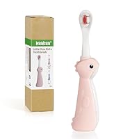 haakaa Dinosaur Toothbrush for Kids 2-4 – Soft Bristles Baby Toothbrush with Silicone Handle, Non-Slip Grip & Tongue Cleaner | BPA-Free, Fun Training for Toddlers - Pink, 1 Count