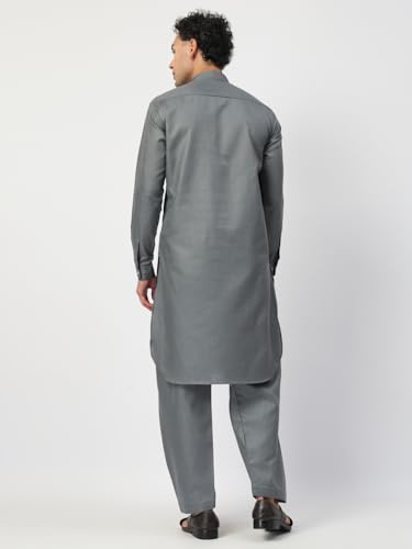 Image of Men's Traditional Pathani Kurta Salwar Set, Red, Long Sleeve, Collared Neck, Cotton Blend, Ethnic Wear