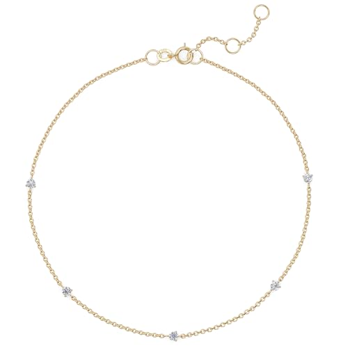 Ethos Jewelry 585 Echtgold 14K Gelbgold Diamant-Station Armband mit 5 kleinen Diamanten Filigran Minimalistisches Design Mit VS2+ Klarheit Diamanten Handgefertigtes Geschenk für Frauen