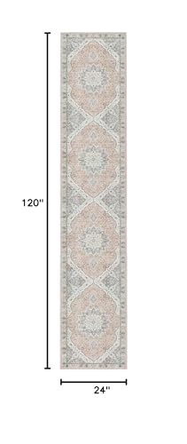 Madane Runner Rugs for Hallway 2x10 Long Washable Non-Slip Hallway Runner Rug Low-Pile Stair Kitchen Runner Throw Carpet for Entrance Living Dining Laundry Room (Pink/Gray, 2 x 10)