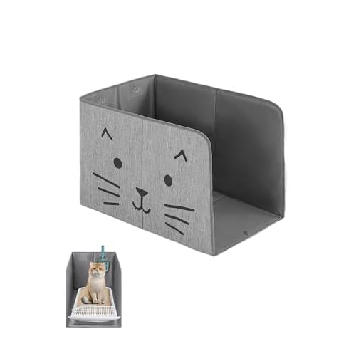 Waterproof Cat Litter Box Enclosure Splash Guard with Removable Mat, Cat Box Enclosure with 2 Hooks for Scoop, Anti-Leakage, Dust Control, Easy to Clean-24.02 x 16.14 x 16.14 inches Grey