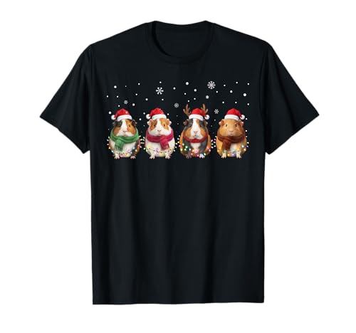 Christmas Lights Guinea Pig Pajama Santa Hat Guinea Pig Kids T-Shirt