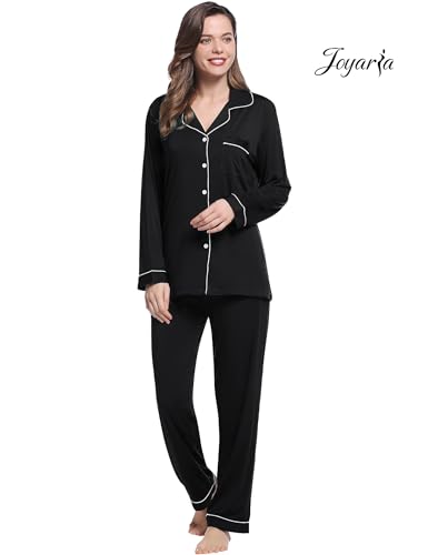 Image of Joyaria Women's Cooling Bamboo Viscose Pajama Set Long Sleeve Button Front | Hot Sleeper Comfort . Cooling Relief . Lightweight Feel for Sleeping & Lounging