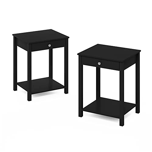 Image of Furinno Classic Side Table with Drawer, 2 Pack, Americano