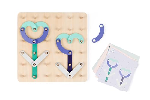 Geoplank GA529 - Kit de géoplank en Bois avec 1 Base, 6 Cartes et 33 pièces en Bois - Jouets éducatifs pour Enfants - Créativité, Perception visuelle et entraînement de la mémoire