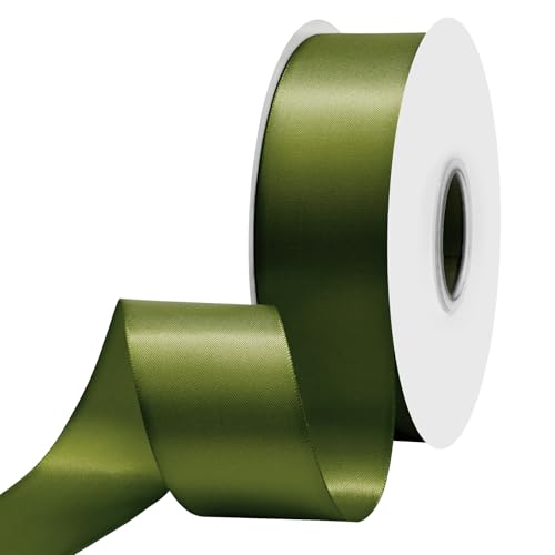 Ribtcute Moss Green Satin Ribbon 1-1/2 Inch x 50 Yards Double Faced Silk Satin Ribbon for Gift Wrapping Flower Bouquet Wreaths Cutting Wedding Ceremony Kit Decoration
