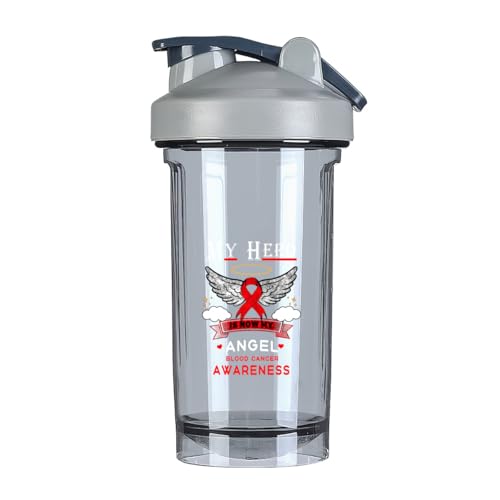 My Hero Is Now My Angel Blood Cancer Awareness 18 Ounce Shaker Bottle Drink Mixer Leak-proof Shakes Meal Replacement Shakes Bottles 500ML/18 Oz Gray&-ds5-2