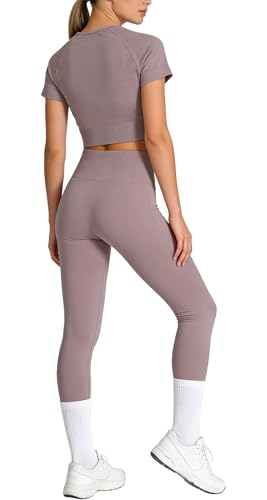 Image of PINKSAVIOR Workout Sets for Women Two Piece Outfits Seamless High Waist Leggings Yoga Crop Tops Athletic Sports Gym Sets