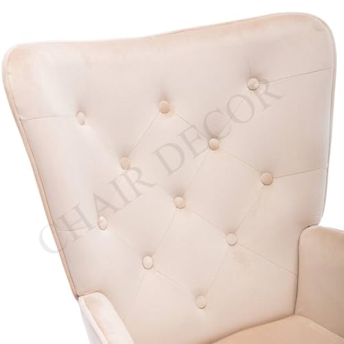 Image of Velvet Wingback Accent Chair for Living Room | Luxury High Back Tufted Armchair with Glossy Metal Legs | Modern Velvet Upholstered Lounge Chair for Home & Office | 1 Pc (Baby Pink)
