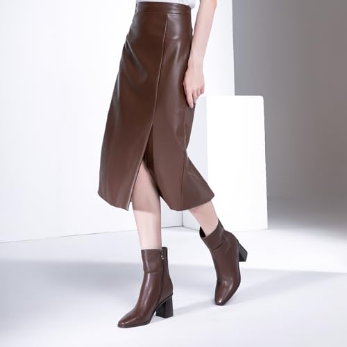 Women Ankle Boots Square Toe Chunky Heel Booties Mid Stacked Heels Fashion Dress Short Boots with Zips2