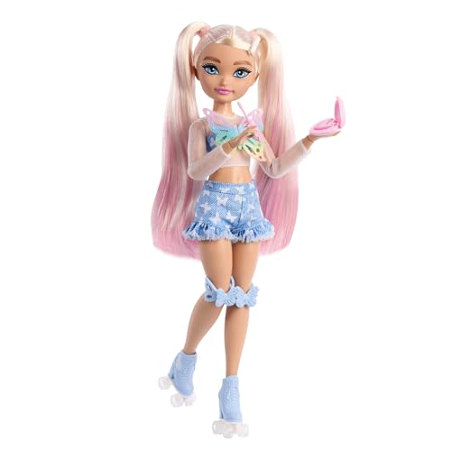 Barbie Dream Besties Barbie « Malibu » Poupée articulée aux cheveux blonds pratiquant le roller avec 9 accessoires sur le thème du maquillage JFX96 - vue 4