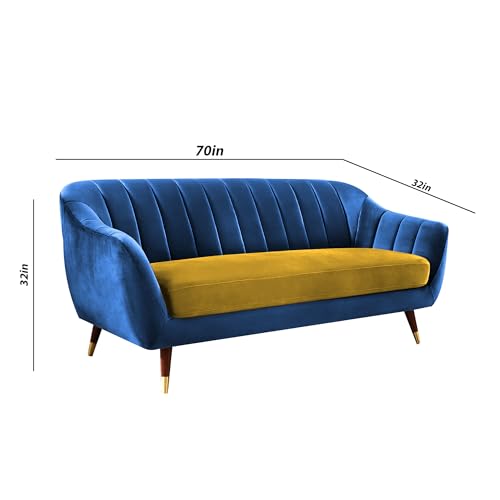 Image of Casaliving Anyse 3 Seater Sofa Set for Living Room (Blue Yellow Fabric) Premium Fabric Sofa