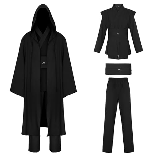 TZIISOA Mens Tunic Hooded Set Adult Cosplay Halloween Robe Costume(Z3921BK M)
