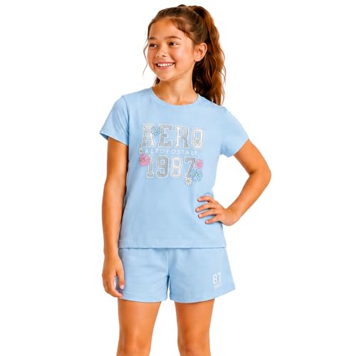 Image of AEROPOSTALE Girls Athletic Shorts Set - 2 Piece Jersey Graphic T Shirts & Fleece Cargo Shorts - Kids Activewear Clothing Set