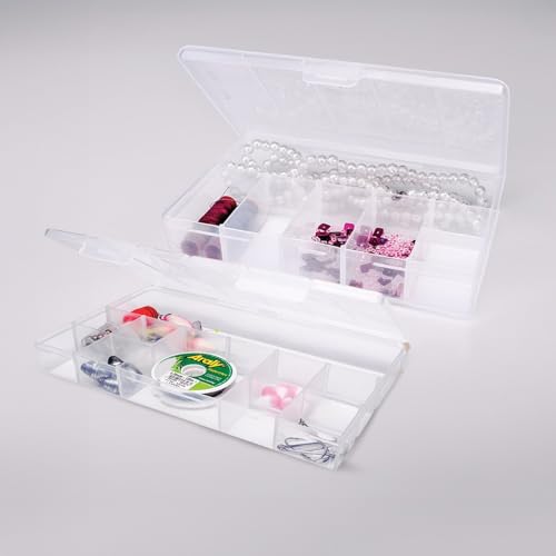 Image of 2 Pack Clear Plastic Organizer Box with 21 Grids | Small Craft Organizers and Storage, Jewelry, Fishing Tackle | Compartment Container for Bead, Nail, Jewelry, Art, DIY Crafts, Rings, Small Items