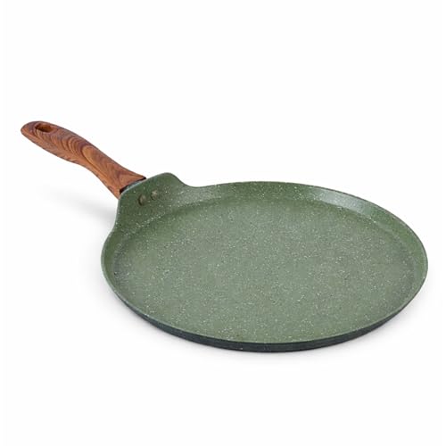 Image of SALFORD Forged Non-Stick Tava | 26 cm | Gas & Induction Base | Non-Toxic PFOA Free Coating | 1Y Warranty | Roti, Dosa, Pancake, Chilla | Wooden Finish Handle | Moss Green