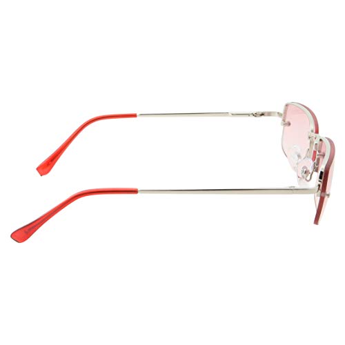 Grinderpunch Small Slim 90'S Popular Nineties Rectangular Sunglasses Clear Rimless Eyewear (Silver Frame - Pink) #TOP3