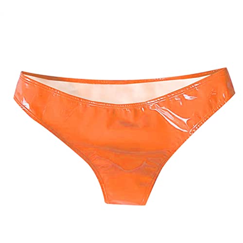 APOKIOG Damen Wetlook Sexy Panty mit Zipper Hotpants Shorts Rot Schwarz Vinyl Latex-Look Clubwear, Orange, L Cover