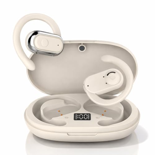 Image of OWS- W300 True Wireless Earbuds, Gaming Earbuds with Open Wearable Stereo, 50 Hours Playtime, Bluetooth 5.4 + ENC Clarity, 13mm HD BASS Drivers, IPX6 Sweat-Proof,Built-in Mic (Beige)