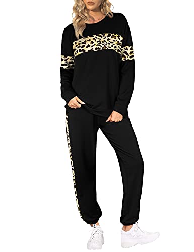 Image of Sipaya 2 Piece Sweatsuits Outfits for Women Crewneck Colorblock Striped Pants Sets with Pockets