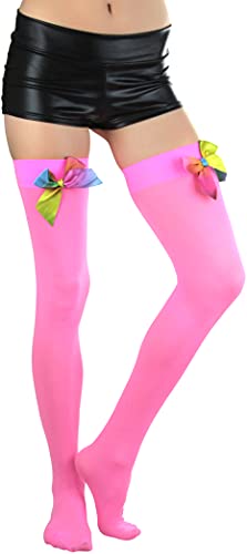 Image of ToBeInStyle Women's Opaque Long Thigh High Stockings w /Decorative Front Satin Bow