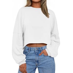 Trendy Queen Cropped Sweatshirts for Women Oversized Crewneck Shirts Sweaters Long Sleeve Tops Fall Winter Clothes 2024