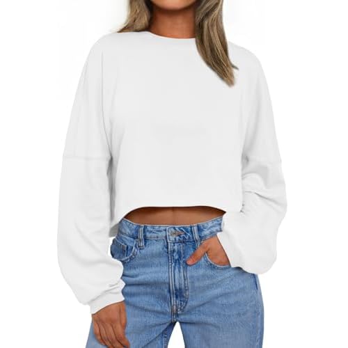 Trendy Queen Cropped Sweatshirts for Women Oversized Crewneck Shirts Sweaters Long Sleeve Tops Fall Winter Clothes 2024